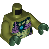 Torso Crocodile Skin with Medium Lavender Tube Top and Necklace with Blue Round Jewel (Chi) Print, Olive Green Arms, Dark Green Hands Olivgrün