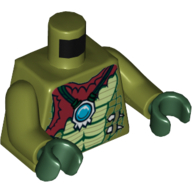 Torso Crocodile Skin with Dark Red Bandana and Necklace with Chi Orb Print, Olive Green Arms, Dark Green Hands Olive Green