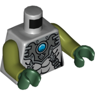 Torso Silver Armor with Straps and Blue Round Jewel (Chi) Print, Olive Green Arms, Dark Green Hands Hellblaugrau