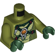 Torso Crocodile Skin with Dark Green Crossing Straps and Fire Chi Emblem Print, Olive Green Arms, Dark Green Hands Olive Green