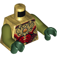 Torso Armor, Red, Dark Red, and Gold Plates with Orange Jewel 'Chi' Print, Olive Green Arms, Dark Green Hands Perlgold