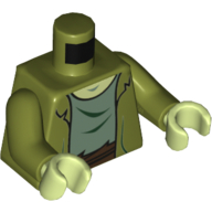 Torso Jacket, Open over Sand Green Undershirt with Yellowish Green Neck, Dark Brown Belt Print, Olive Green Arms, Yellowish Green Hands Olive Green