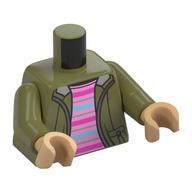 Torso, Jacket, Zipper, Bright Pink/Dark Pink/Bright Light Blue Stripes Shirt print, Olive Green Arms, Warm Tan Hands Olivgrün