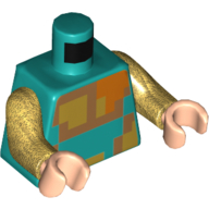 Torso, Gold/Orange/Nougat Minecraft Pixelated print, Pearl Gold Arms, Light Nougat Hands Dark Turquoise