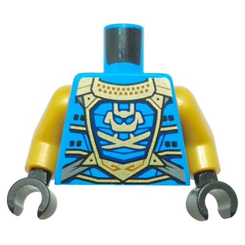 Torso Armor, Gold Decorations, Face print, Pearl Gold Arms, Black Hands Dark Azure