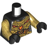 Torso Armour, Gold and Dark Bluish Gray Plates with Orange and Dark Red Symbol and Circuitry print, Pearl Gold Arms, Black Hands Schwarz