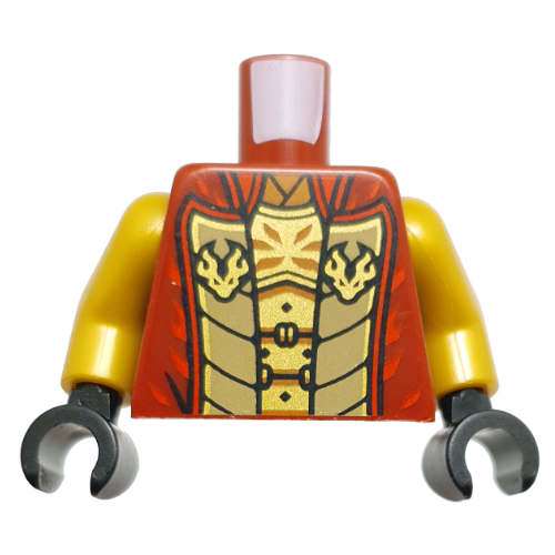 Torso, Ninja Robes, Red trim, Dark Tan Inside, Gold Plate Armor print, Pearl Gold Arms, Black Hands Dark Red