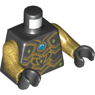 Torso Armor with Black Scales, Gold Edges, Lime Diamonds and Blue Round Jewel (Chi) Print, Pearl Gold Arms, Black Hands Schwarz