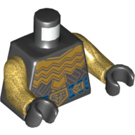 Torso Armor, Gold with Blue Jeweled Belt Print, Pearl Gold Arms, Black Hands Schwarz