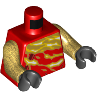 Torso Robe with Dark Red Trim, White/Gold Flames Print, Pearl Gold Arms, Black Hands Red