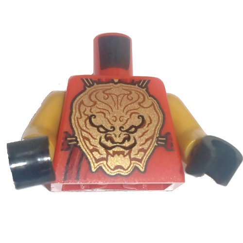 Torso Robe with Gold Dragon Face Breastplate Print, Pearl Gold Arms, Black Hands Red