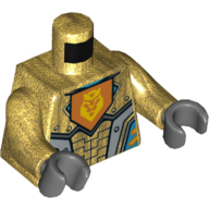 Torso Armor with Light Gray Panels, Orange Shield with Yellow Lion Head Print, Pearl Gold Arms, Dark Bluish Gray Hands Perlgold