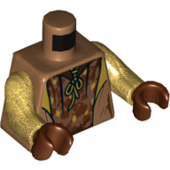 Torso Robe, Open over Tunic with Reddish Brown and Yellow Spots, Lace Neck Ties Print, Pearl Gold Arms, Reddish Brown Hands Medium Nougat