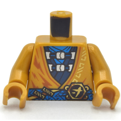 Torso Robe with Blue Sash, Blue/Dark Blue Tunic, Gold Asian Symbol print, Pearl Gold Arms and Hands Perlgold