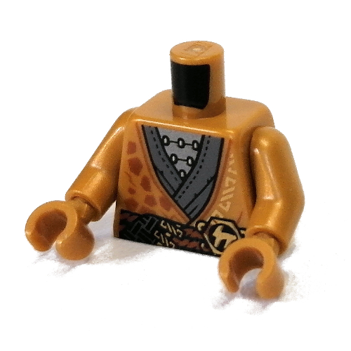 Torso Robe with Orange Rope, Dark Bluish Grey Tunic, Gold Asian Symbol print, Pearl Gold Arms and Hands Pearl Gold