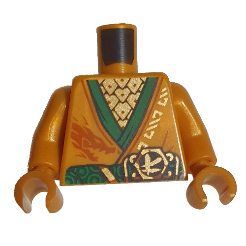 Torso Robe, Green Trim, Belt, Gold Asian Symbol print, Pearl Gold Arms and Hands Pearl Gold