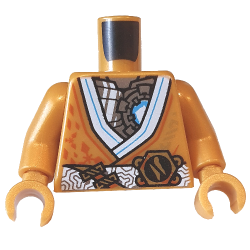 Torso Robe, White and Azure Trim, Light Bluish Gray Mechanical Chest Print, Pearl Gold Arms and Hands Pearl Gold