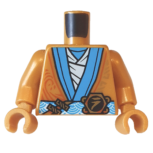 Torso Robe, Dark Azure Trim, White Belt with Black Symbol, White Undershirt Print, Pearl Gold Arms and Hands Perlgold