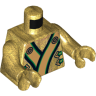 Torso Robe with Black, Green and Gold Sash and Lion Head on Back Print, Pearl Gold Arms and Hands Pearl Gold
