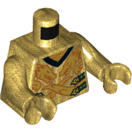 Torso Robe, 2 Gold Dragons, Black Trim V-Neck, Dark Green Straps Print, Pearl Gold Arms and Hands Pearl Gold