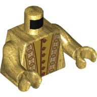 Torso Robes, Ornate Trim, Open over Vest with Buttons, Dark Red Lines Print, Pearl Gold Arms and Hands Perlgold