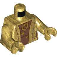 Torso Robes, Open over Undershirt, Large Round Necklace, Stars, Dark Red Lines Print, Pearl Gold Arms and Hands Pearl Gold