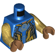 Torso Armor, Dark Bluish Gray and Pearl Gold Panels, Circles Print, Pearl Gold Arms, Medium Nougat Hands Blue