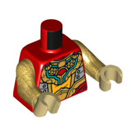 Torso, Dark Turquoise/Gold/Orange Asian Decorations print, Pearl Gold Arms, Tan Hands Red