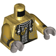 Torso Jacket, USB Cable, Necklace with Music Note Print, Pearl Gold Arms with Cuffs and Circuitry Print, Flat Silver Hands Pearl Gold