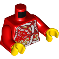 Torso Robe with White Fur Trim, Flowers, Golden Waves Print, Red Arms, Yellow Hands Rot