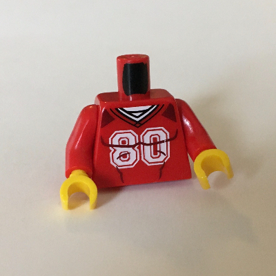 Torso Ice Hockey Shirt, V-Neck and '80' Front and Back Print, Red Arms, Yellow Hands Rot