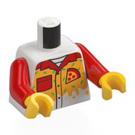 Torso, Pizza Uniform, Red Collar, Pocket, Bright Light Orange Cheese, Lime Stripes print, Red Arms, Yellow Hands White