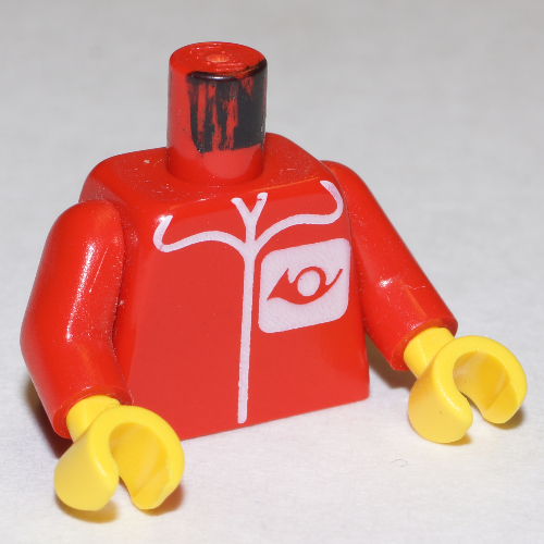 Torso Jacket with Post Office Horn Logo Print, Red Arms, Yellow Hands Red
