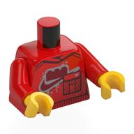 Torso, Pocket, Dark Red LEGO Brick, Nike Logo print, Red Arms, Yellow Hands Red