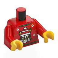 Torso, Ugly Christmas Sweater, Black Cat, Red/White Hat print, Red Arms, Yellow Hands in 