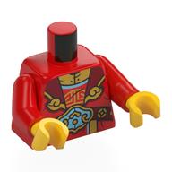 Torso, Traditional Chines Robe, Dark Red Panels, Medium Azure/Gold Decorations print, Red Arms, Yellow Hands Rot