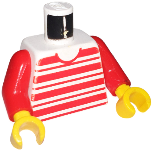 Torso Horizontal Red Stripes Print, Red Arms, Yellow Hands Weiß