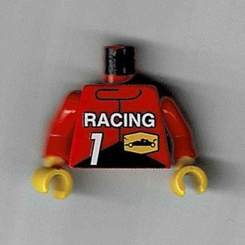 Torso Racing Jacket with Race Logo, '1' and 'Racing' Print, Red Arms, Yellow Hands Rot