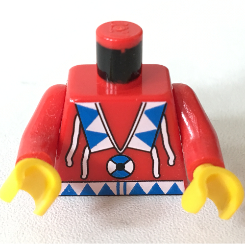 Torso American Indian Breechcloth with Triangles, Blue/White Amulet Print, Red Arms, Yellow Hands Red