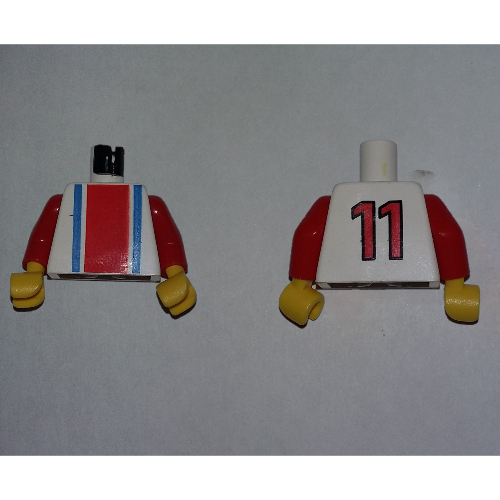 Torso Soccer Shirt Vertical Striped Red/Blue / '11' Back Print, Red Arms, Yellow Hands White