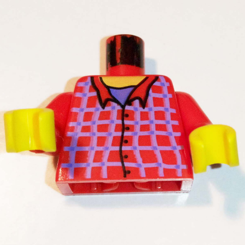 Torso Shirt with Blue Box Stripes and Buttons Print, Red Arms, Yellow Hands Red