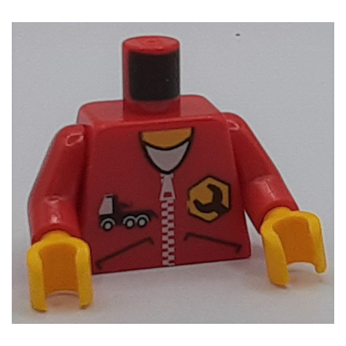 Torso Jacket with Zipper, Wrench Logo and Truck Print, Red Arms, Yellow Hands Red