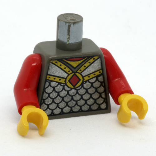 Torso Armor, Scale Mail with Red Diamond Amulet Print, Red Arms, Yellow Hands Dunkelgrau