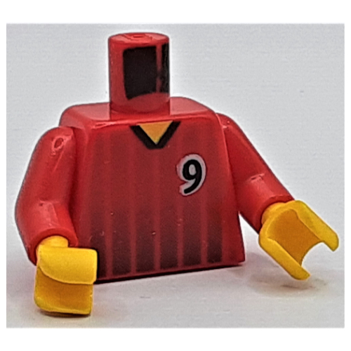 Torso Soccer Shirt, Black Fading Stripes and '9' Front and Back Print, Red Arms, Yellow Hands Red