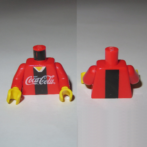 Torso V-Neck Shirt with Coca-Cola Logo and Black Stripe Print, Red Arms, Yellow Hands Rot