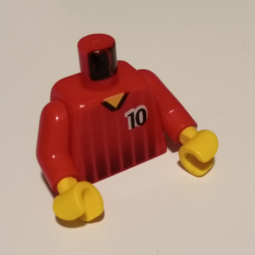 Torso Soccer Shirt, Black Fading Stripes and '10' Front and Back Print, Red Arms, Yellow Hands Red