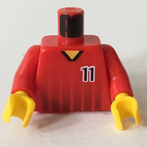 Torso Soccer Shirt, Black Fading Stripes and '11' Front and Back Print, Red Arms, Yellow Hands Rot