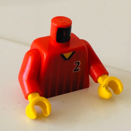 Torso Soccer Shirt, Black Fading Stripes and '7' Front and Back Print, Red Arms, Yellow Hands Red