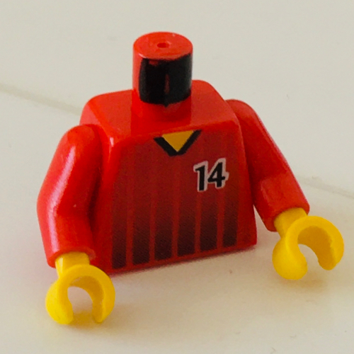 Torso Soccer Shirt, Black Fading Stripes and '14' Front and Back Print, Red Arms, Yellow Hands Red