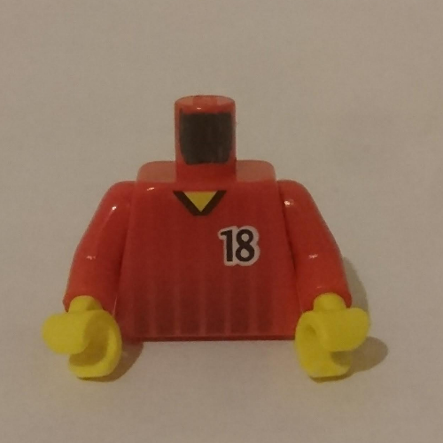 Torso Soccer Shirt, Black Fading Stripes and '18' Front and Back Print, Red Arms, Yellow Hands Red